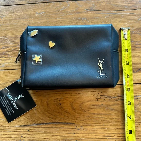Yves Saint Laurent Beaute black makeup bag featuring gold charms & YSL logo NWT - Picture 3 of 7